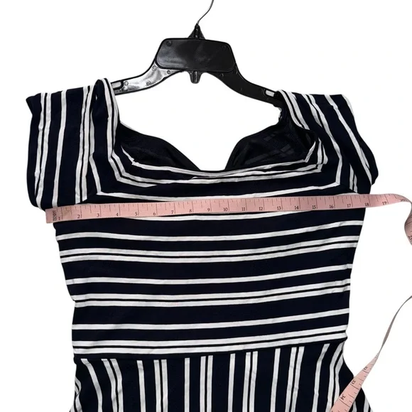 LOFT Navy Blue and White Backless Striped Midi Dress Size Large - Picture 6 of 8